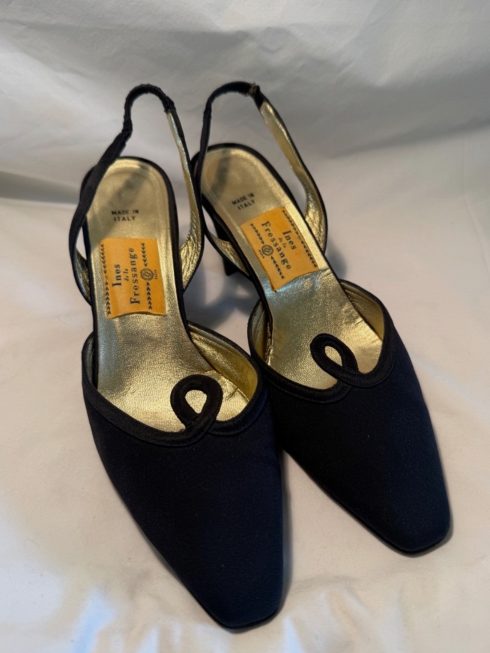 Vintage Ines De La Fresange Black Slingback Heels